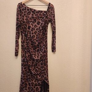SHEIN Brown Leopard Asymmetrical Dress